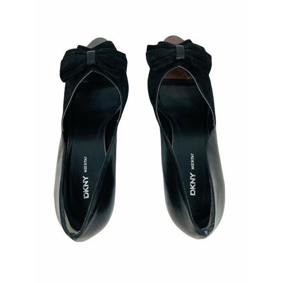 DKNY Black Vintage Style Peep Toe Pumps Heels - Picture 9 of 12